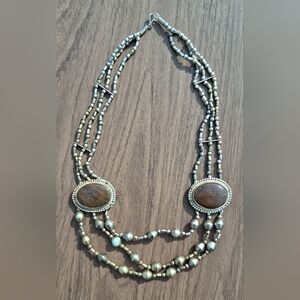 Elegant Silver and Brown Beaded Necklace